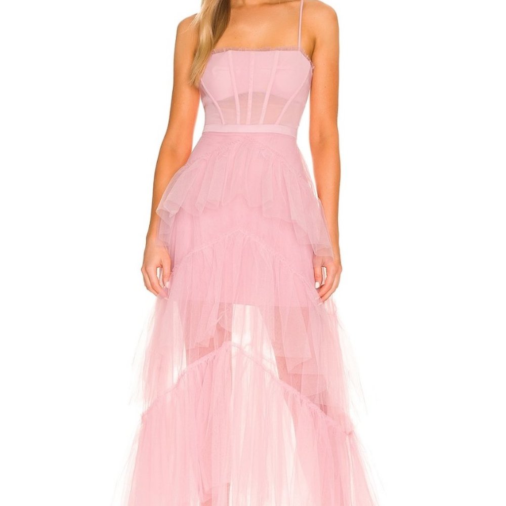 BCBGMAXARIA Corset Tulle Gown Pink Tint
